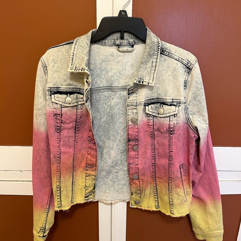 Wonder Nation Tie-dye Jean Jacket, Girls size XL (14-16)